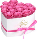 GLAMOUR BOUTIQUE Preserved Roses in a Box - Gifts for Her, Wife & Mom, Rose Flowers Forever Decor for Birthday Gift, Get Well Flower Bouquet Cased in White Box with Cover - Pink - 16-Piece