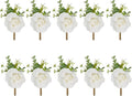 Meldel Ivory Rose Boutonniere for Men,Set of 10,Groom and Best Man Boutonnieres with Artificial Flower,for Wedding Ceremony Anniversary, Formal Dinner Party, Fall Vintage Rustic Marriage Prom