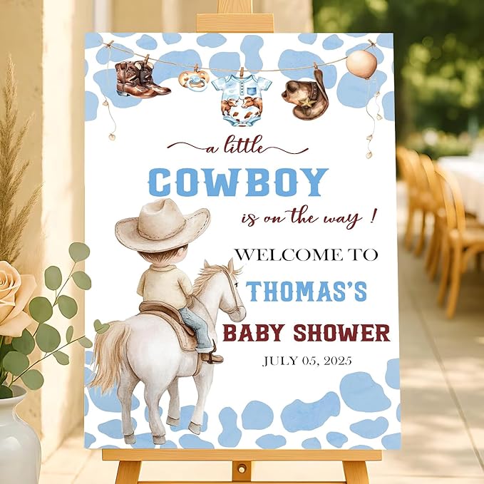 Personalized Baby Shower Welcome Yard Sign For Outdoor, A Little Cowboy Is On The Way Sign, Fashion Baby Shower Decorations For Boy, Birthday Party Welcome Sign