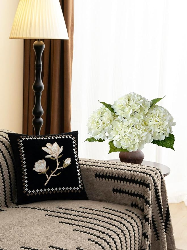 4 Pcs Real Touch Hydrangeas White Artificial Hydrangeas Flowers Real-Looking Faux Latex Hydrangea for Kitchen Living Room Porch Home Decor Baby Shower Party Wedding Table Centerpiece