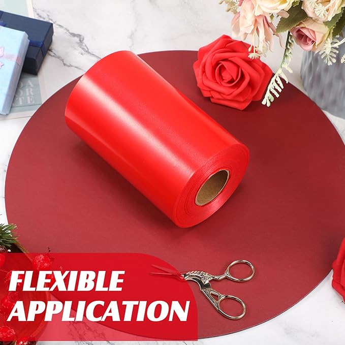 Syhood Outdoor Leaf Ribbon Floral Satin Ribbon for Crafts Aspidistra Waterproof Holiday Outdoor Decoration(6 Inch X 54 Yards,Red)