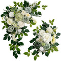 Pack of 2 Wedding Arch, Artificial Flowers, Wedding Decor，Flower Garland Be Suited to Banquet, Party, Reception Entrance Welcome Sign and Background Decoration (White Green)