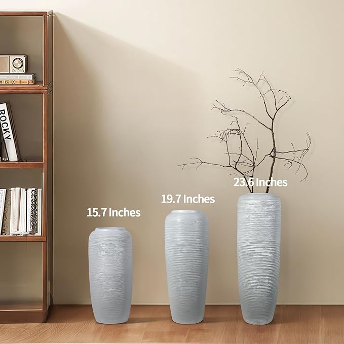 Large Rustic Ceramic Farmhouse Vase,23.6 Inch Tall Pottery Decor Floor Vases Vintage Flower Vases for Home Living Room Entryway Table Centerpiece Decor,Terracotta Vase,Wedding Gift,White