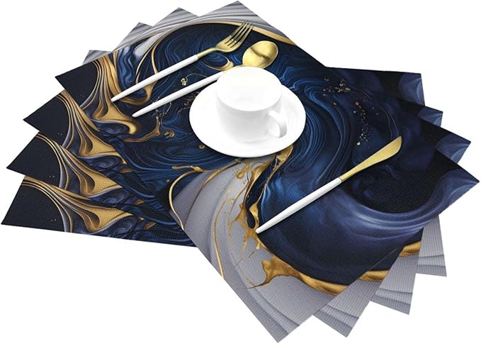 Placemats Set of 4 PVC Woven Place Mats Heat Resistant Easy to Clean for Indoor Outdoor Party Kitchen Dining Table Decoration 12"x18",Marble Pattern