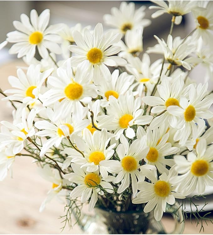 10pcs Artificial Daisy Flowers Flower Arrangements for Home Hotel Office Wedding Party Garden Craft Art Decor Each Approx 21" High No Vase White
