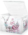 Christmas Baskets Collapsible Storage Bins with Lids, Christmas Santa Claus Pink Reindeer Storage Boxes Clothes Baskets for Organizing