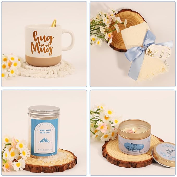 Birthday Gifts for Women, Happy Birthday Gifts for Mom, Her, Sister, Best Friend, Girlfriend, Coworker, Wife Bday Gift Ideas, Unique Relaxing Spa Birthday Gift Basket for Women Care Package w/Blanket