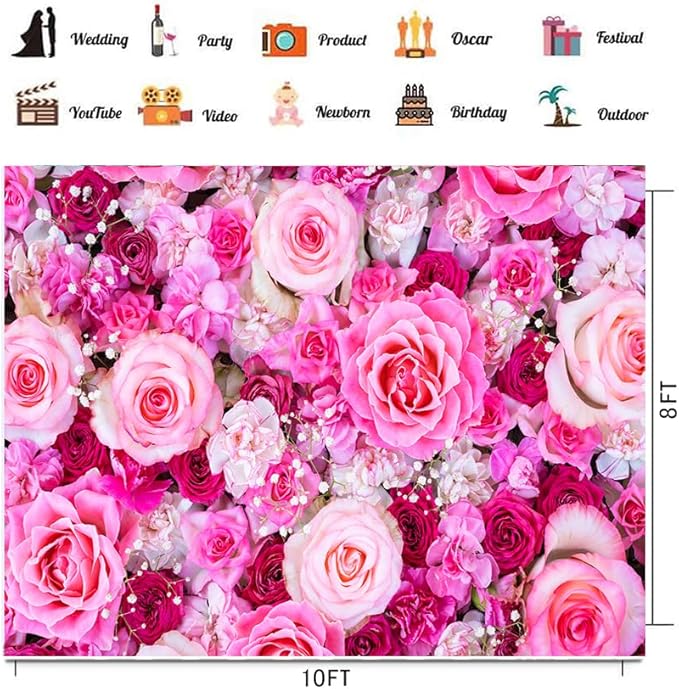 CHAIYA 10x8ft Flower Backdrop Rose Flowers Floral Wall Photography Background Birthday Baby Shower Wedding Party Banner Spring Tea Party Backdrop Photo Booth Props CY355