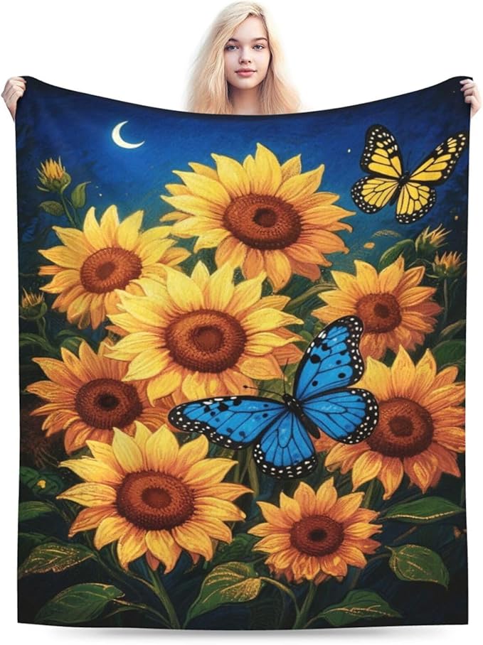 Sunflower Blanket Flower Throw Blanket Soft Cozy Fleece Fuzzy Stuffed Plush Flannel Gifts for Girls Women Boys Kids Adults 60"X80"