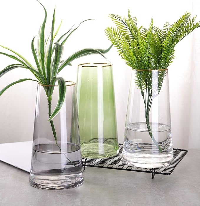 WHJY 9 inch Clear Glass Vase for Table Centerpieces Home Décor, Flower vase Modern Glass Bottles Decorative-White