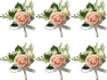 6PCS Blush Pink Boutonniere for Men,Coral Pink Boutonniere Pins for Men Groomsmen Guest Boutonniere, Artificial Flowers for Wedding Decor Prom Homecoming