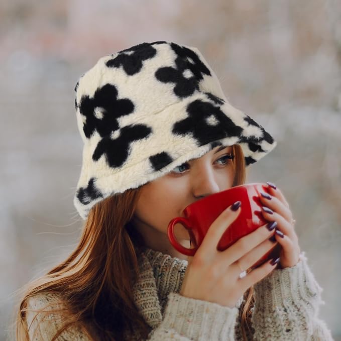 Winter Soft Faux Fur Plush Bucket Hat, Lovely Fisherman Cap, Fashion Outdoor Thick Warm Sun Cap for Women