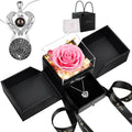 FIACO Gifts for Women Preserved Real Roses with I Love You Necklace Fresh Forever Flowers Birthday Gifts for Mom Grandma Wife Girlfriend on Anniversary Christmas Valentines Romantic Gift