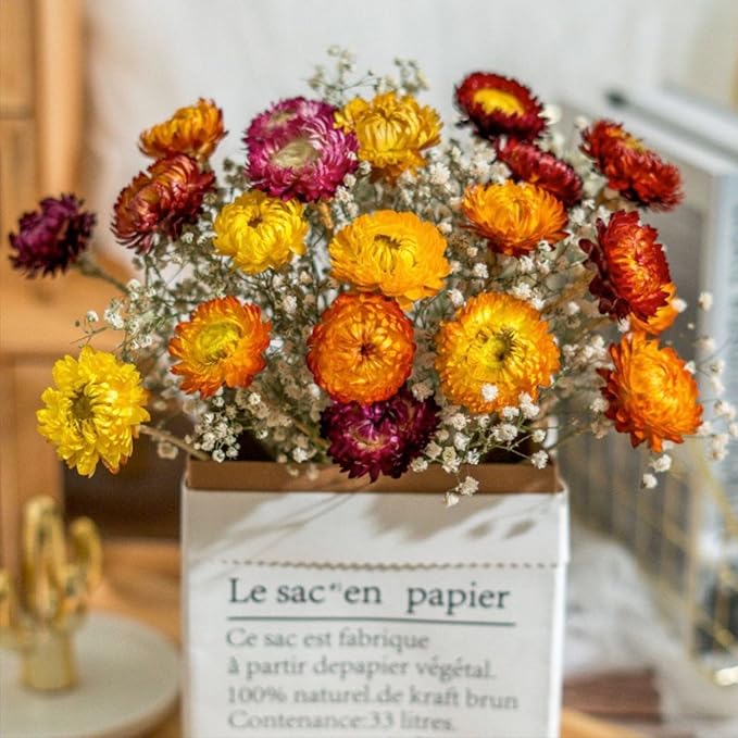 Dried Flowers Natural Daisy Mums Flower - 20 Stems Multicolor Daisies Artificial Sunflowers, Dry Fall Orange Flowers Bouquets for Vase, Wedding Home Farmhouse Decor, DIY Table Centerpiece Decoration