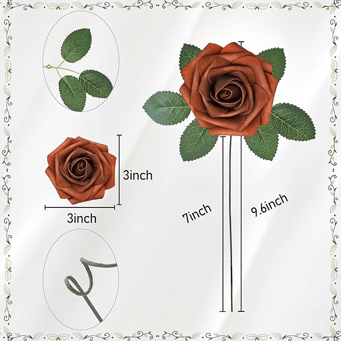 Artificial Flowers, 100pcs Artificial Rose for DIY Wedding Bouquets Centerpieces Arrangements, Shades of Terracotta Foam Roses with Stem for Bridal Shower Party Home Decorations