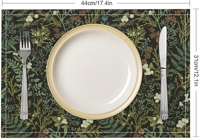 Vintage Botanical Placemats Set of 8, 17x12 Inch Rustic Farmhouse Retro Plant Green Nature Art Print Table Mats for Home Party Kitchen Dining Decor