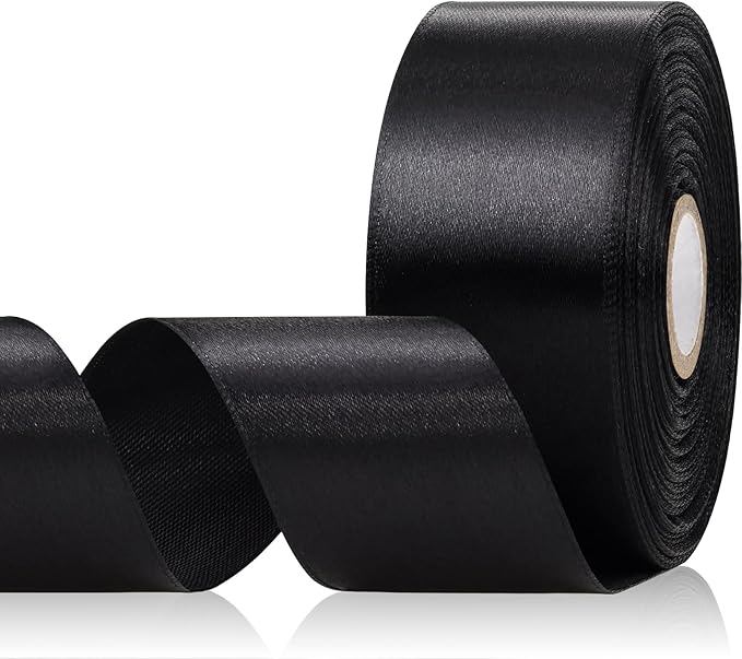 Black Satin Ribbon 1-1/2 Inch 30 Yards, Black Ribbon for Gift Wrapping, Flower Bouquet, Crafts, Halloween, Christmas, Wedding and Bow Making