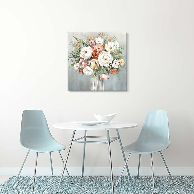 summer melody Modern Floral Canvas Wall Art - Elegant Flower Painting Abstract Blossom Bouquet Picture Prints Colorful Rose Artwork for Bedroom Living Room