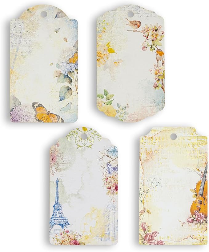 Summer-Ray 48pcs in 4 Designs Elegant Vintage Floral Gift Tags for for All Occasions