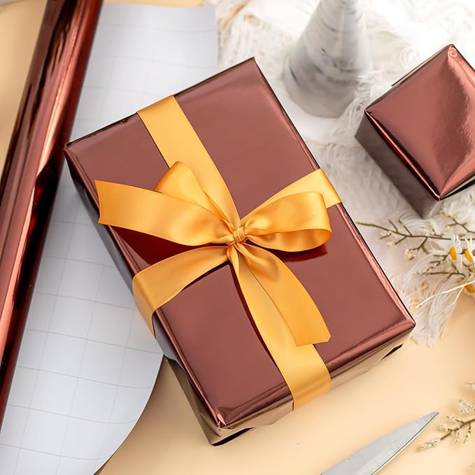 Merture Coffee Brown Wrapping Paper Roll - 17 In X 32.8 Ft(46.5 sq.ft.) Chocolate Brown Gift Wrap with Cutting Lines for Christmas, Wedding, Birthday, Valentines Day, Mothers Day, Fathers Day