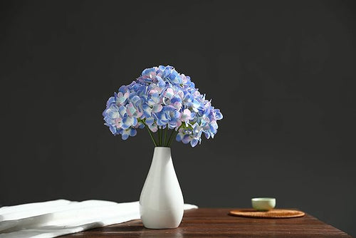 10PCS Silk Hydrangea Heads with Stems Artificial Flowers for Wedding Party Home Decor (Blue & Pink)