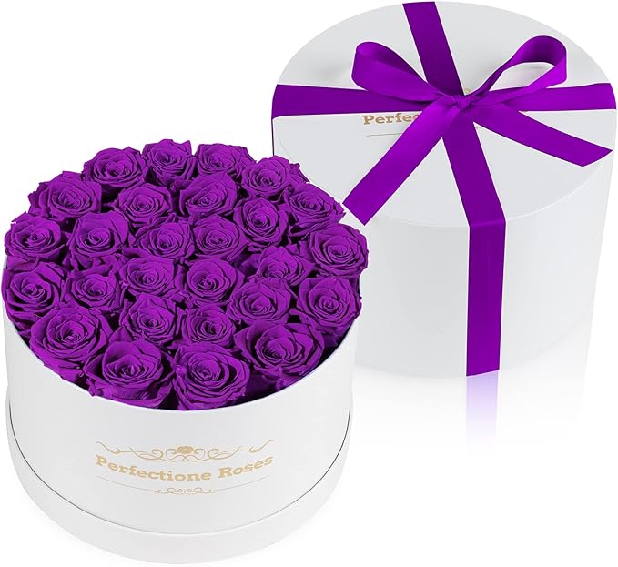 Perfectione Roses 27 Roses in a Box, Mothers Day Rose, Preserved Flowers for Her, Flowers for Delivery Birthday Gifts for Women (Purple)