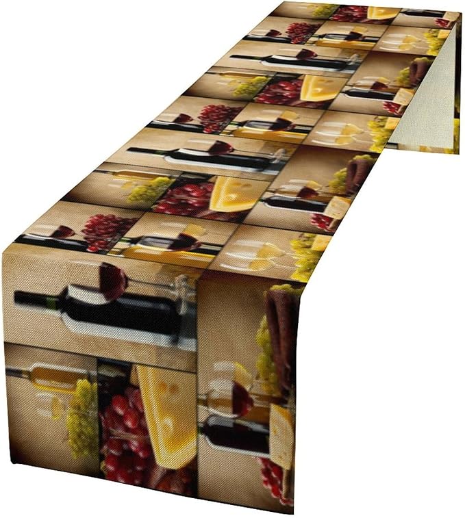 Red Wine Vintage Table Runner, Kitchen Dining Table Farmhouse Decoration for Home Party Decor 13x70 Inch