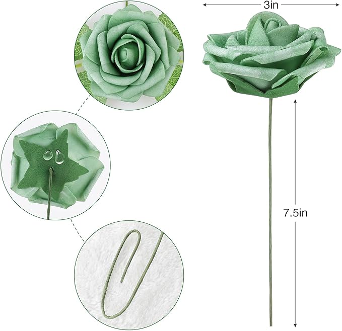 AmyHomie 25pcs Real Looking Artificial Shades of Forest Roses w/Stem for DIY Wedding Bouquets Centerpieces Arrangements Party Baby Shower Valentines Day Christmas Tree Decorations