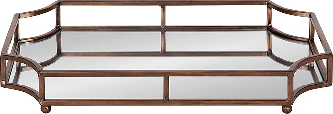 Kate and Laurel Ciel Modern Scalloped Tray; 19 x 13 x 3. Bronze; Decorative Mirrored Tray for Storage and Display