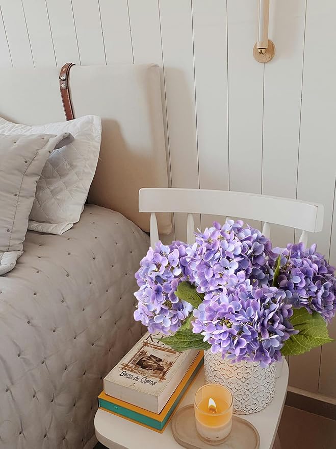 4 Pcs Purple Real Touch Hydrangeas Artifical Flowers 20'' Long Stem Flower for Home Decor Spring Table Centerpiece Party Kitchen Living Room Wedding Decor
