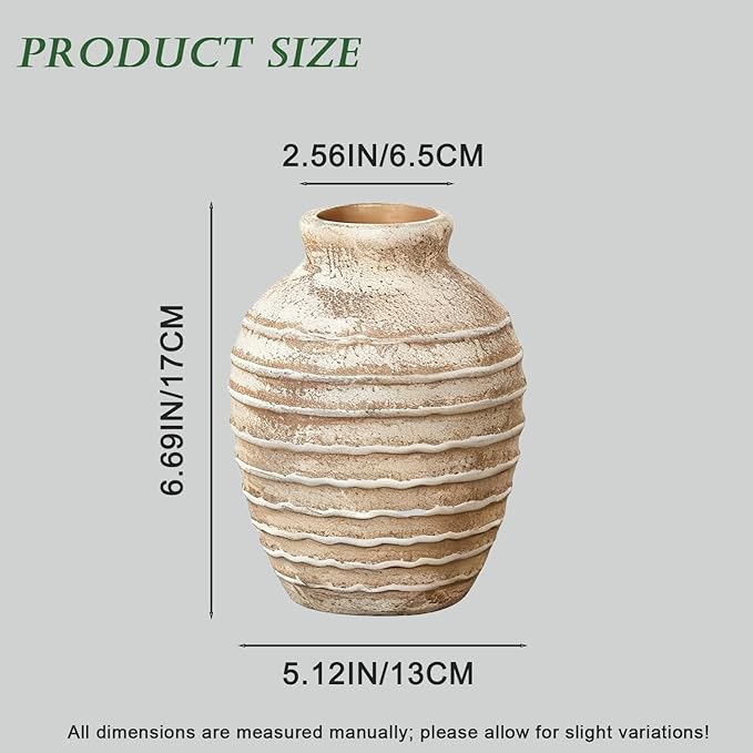 Ceramic Vase, 6.7 inch Ribbed Textured Minimalist Rustic Farmhouse Terracotta Vase for Home Decor, Table, Living Room, Entryway, Shelf, Mantel Decoration (Rust)