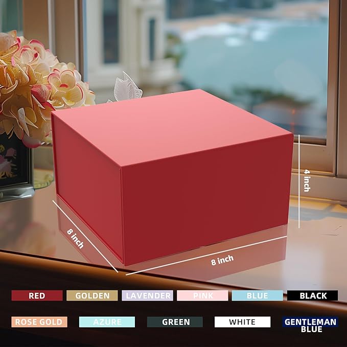 Gift Box 8x8x4 Inch with Magnetic Closure Lid Red Gift Boxes For Presents,Bridesmaid Gifts Box,Birthday Gift box,Luxury for Gift Packaging, Magnetic Gift Box for Wrapping Gifts(Red)
