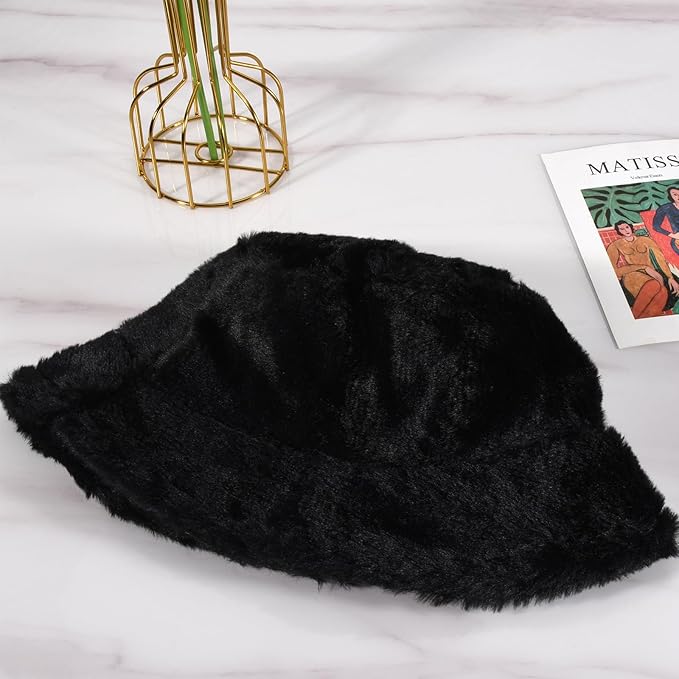 Winter Soft Faux Fur Plush Bucket Hat, Lovely Fisherman Cap, Fashion Outdoor Thick Warm Sun Cap for Women