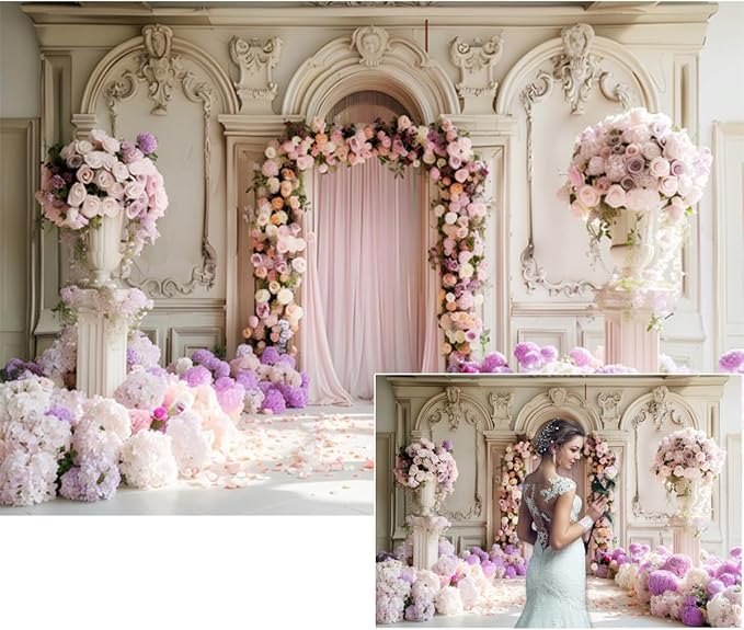 YongFoto Wedding Backdrop 15x10ft Flower Arch Door European Style Photography Background Mr Mrs Marriage Engagement Bridal Shower Wedding Ceremony Reception Party Decor Banner Portrait Photoshoot