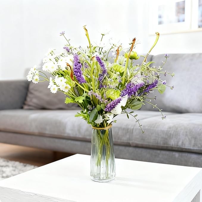 18"-20" Artificial Wildflower Bouquet, Fake Wild Flower Arrangment Faux Daisy & Gerbera Arrangement, Pre-arranged Silk Floral, Bendable Stems, Greeting Card, Rustic Farmhouse Wedding Centerpiece