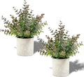 2 Pack Small Fake Plants Christmas Plants Eucalyptus Potted Artificial Plants for Home Indoor Fireplace Mantel Shelf Desk Home Bathroom Farmhouse Room Coffee Christmas Table Decor Xmas Decor (Purple)