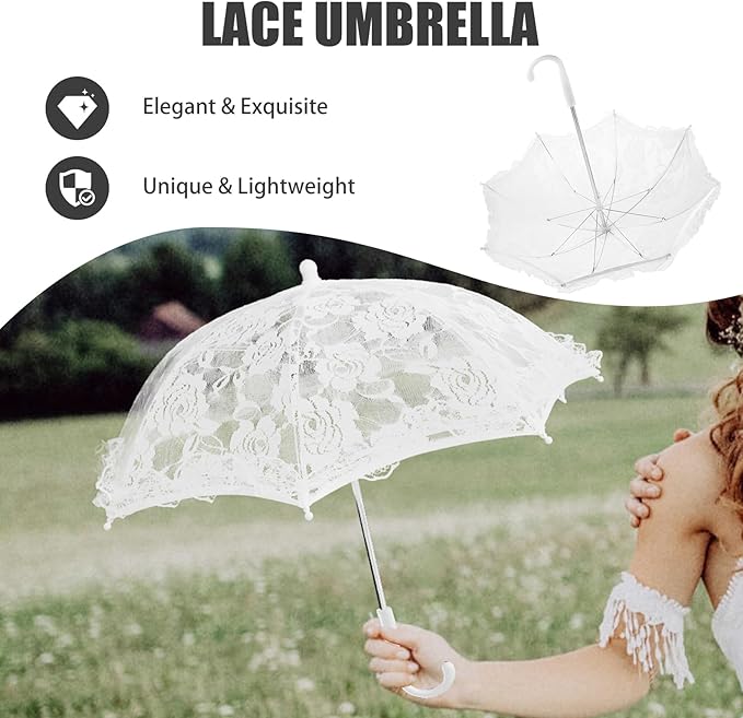 Lace Umbrella Parasol Floral White Umbrella Vintage Wedding Bridal Umbrella Photography Scene Props for Baby Shower Bridal Decorations Assorted Color A