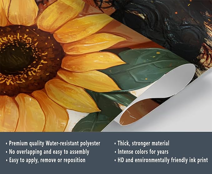 KIREUPA Sunflower Woman Art Wall Mural, Curly Hair Girl with Sunflower 3d Wall Murals, Modern Portrait and Flower Wallpaper Mural, for Living Room Bedroom Large Wallpaper Indoor Decor 98.4" W x68.9 H