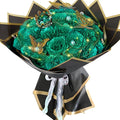 Dark Green Glitter Roses Bouquet, 24 Pcs Shiny Glitter Flowers Bouquet, Everlasting DIY Artificial Roses Bouquet for Christmas, Birthday, Anniversary, Wedding, Engagement