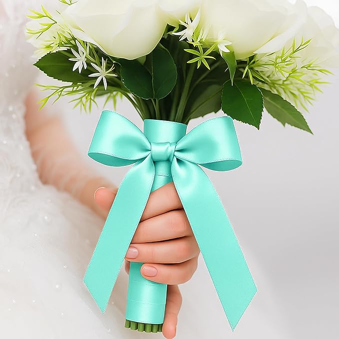 Fullive Mint Blue Ribbon for Gift Wrapping, 1 1/2 Inch 30Yards Ribbons for Crafts, Polyester Solid Satin Ribbon for Flower Bouquet Easter Birthday Christmas Decorations Floral Arrangements DIY Bows