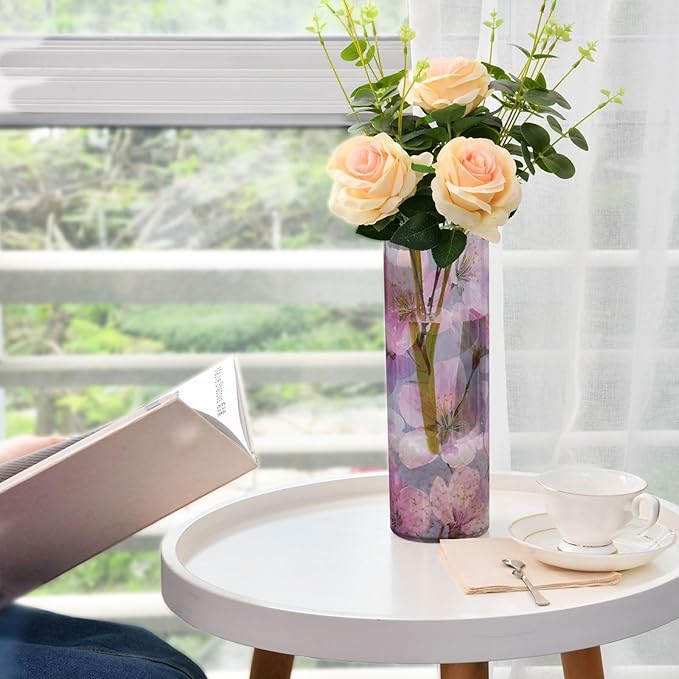 Flower Vase Clear Plastic Cylinder Vases Decor for Centerpieces Home Storage Office Weddings Japanese Cherry Blossom 11.8 x 3.9 in