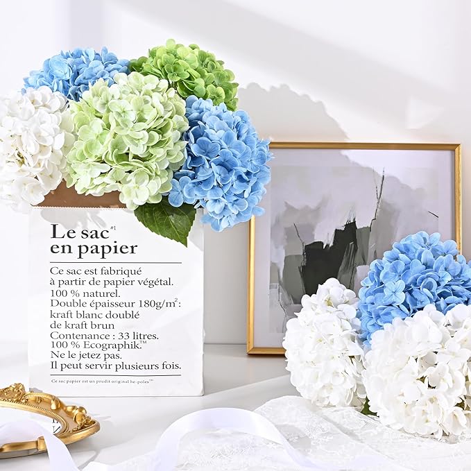 4 Pcs Real Touch Hydrangea Artificial Flowers, 19.6'' Latex Full Faux Hydrangea Flowers Fake Flowers for Home Decor Party Wedding Centerpiece Bouquet Floral Arrangements (2Pcs Green+2Pcs Light Green)