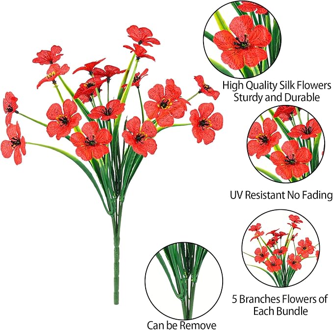 MACTING Artificial Flowers for Outdoors 12 Bundles UV Resistant Fake Flowers Faux Plastic Plants No Fade for Hanging Planters Window Patio Porch Yard Indoor Outdoor Summer Decorations(Mix Color-1)