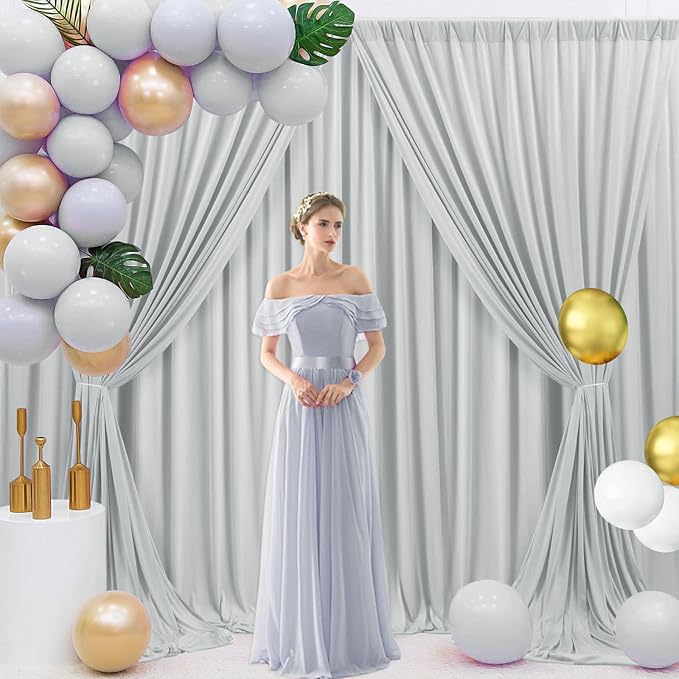 10 x 10 Feet Silver Backdrop Curtain for Partie, Background Curtains for Photoshoot, Birthday, Wedding, Halloween, Thanksgiving, Christmas, New Year Party Decorations 5Ft x 10Ft, 2 Panels