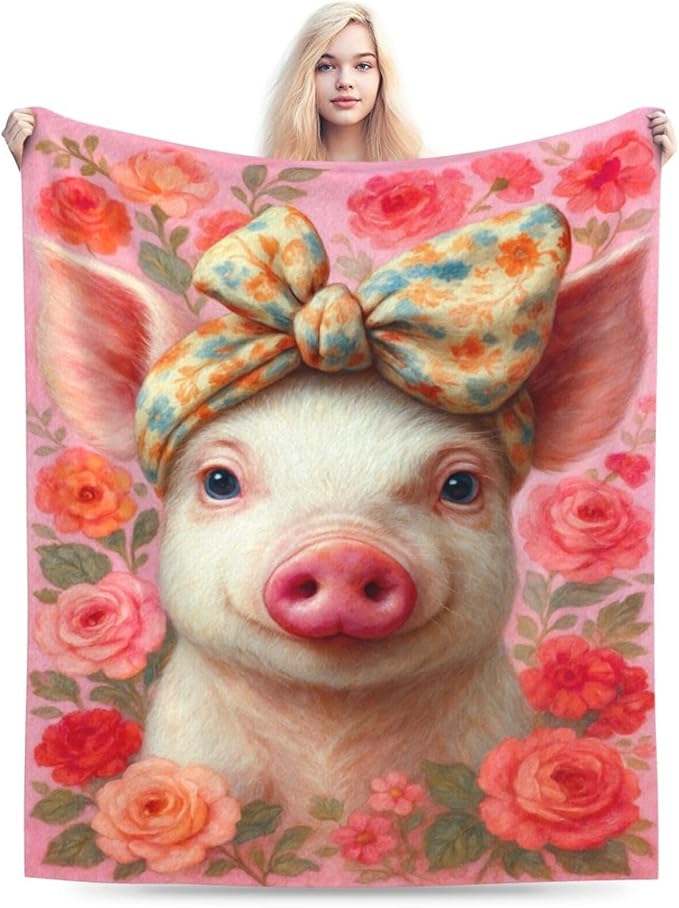 Pink Pig Blanket Cute Pig Throw Blanket Soft Cozy Fleece Fuzzy Stuffed Plush Flannel Animal Gifts for Girls Women Boys Kids Adults 60"X80"