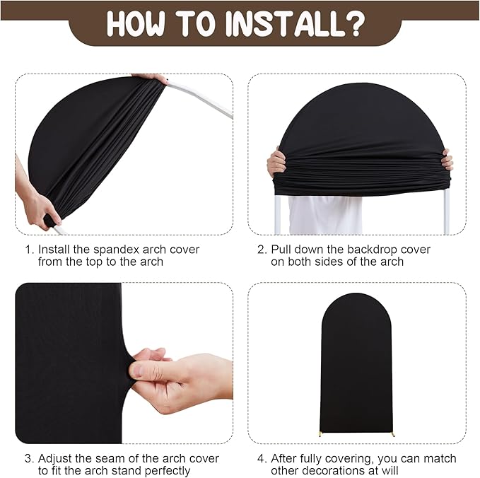 Halloween Arch Backdrop Covers - 6.6FT, 5FT Black Spandex Fitted Wedding Arch Stand Covers Round Top Chiara Stretchy Arch Backdrop Cover for Wedding Birthday Party Decoration