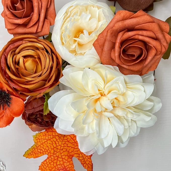 AKKER Terracotta Artificial Wedding Flowers Combo Box Set Burnt Orange Flowers Fall Silk Flower in Bulk for DIY Wedding Bouquets Decorations