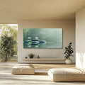Iallbin Zen Stone Wall Art & Zen Wall Decor, Tranquil misty pond two white lotus flowers -for Yoga Meditation Room, Spa & Bathroom, Green Serenity Art Deco Style, Ready to Hang, 58x29 Inches