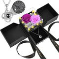 2 Preserved Rose Gift for Women - Eternal Rose with I Love You Necklace - Romantic Birthday Gifts for Girlfriend Mom Her Wife Grandma on Valentines Mothers Day Anniversary Christmas-Purple