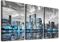 SERIMINO Wall Decor Living Room Modern City Chicago Skyline Large Canvas Wall Art for Bedroom Poster for Office Farmhouse 3 Pieces Set Wood Framed Night Scene Prints Paintings for Home 20"X28"